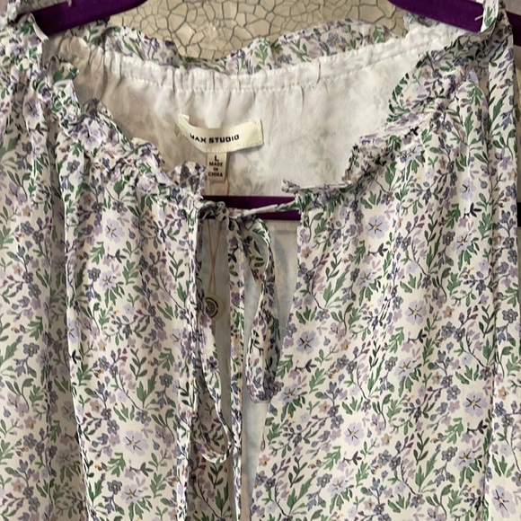 Max Studio Blouse Sleeveless Lined Floral Ruffle Tie Neck Brand New! - Picture 5 of 8